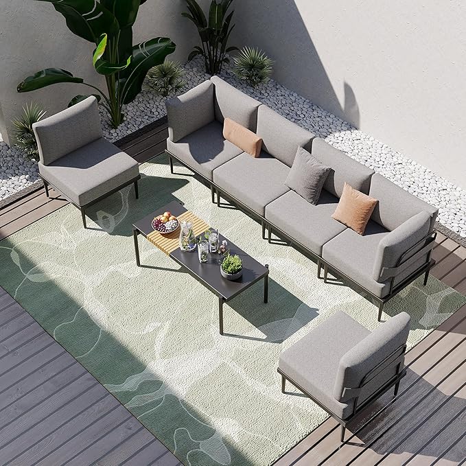 Sundale Outdoor 7 Pieces Metal Patio Furniture Set, Outdoor Sectional Sofa with 6 Inch Olefin Cushion, Modern Outdoor Conversation Sets with Coffee Table for Backyard, Poolside, Sunroom SundaleOutdoor