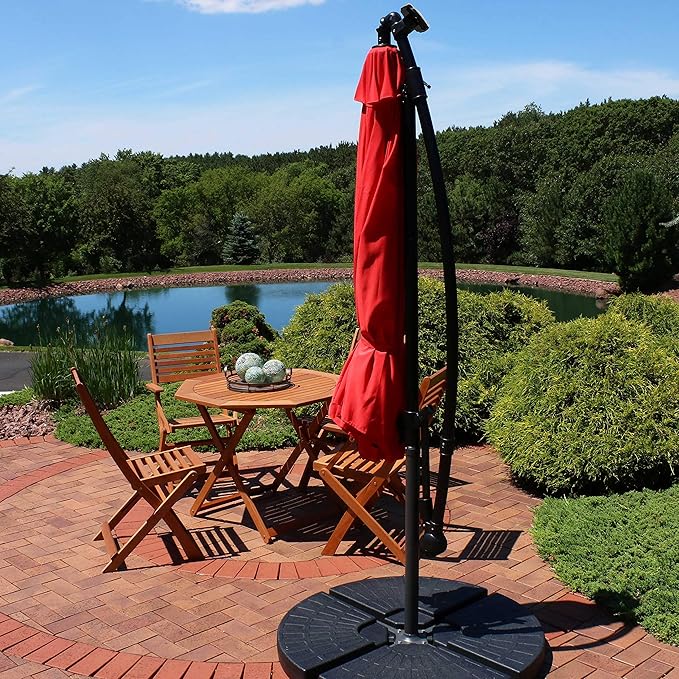 Sunnydaze 10' Solar Offset Patio Umbrella - Solar Cantilever Umbrella Outdoor with LED Lights - Polyester Shade, Air Vent, & Cross Base SunnydazeDecor