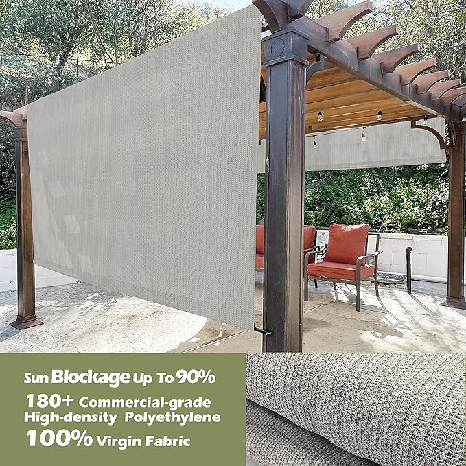 Universal Pergola Replacement Canopy Shade Cover with Breathable HDPE Fabric & Rod Pockets for 10 x 10 FT Pergola, Canopy Size: 192'' L x 106'' W (Smoke Tan) ALIONHOME
