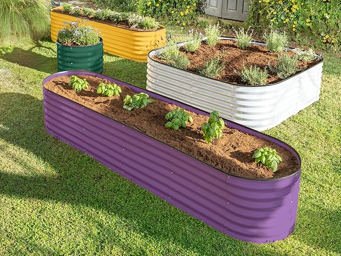 9-in-1 Galvanized Steel Raised Garden Bed // 8×2×1.5 ft Modular Planter for Gardening, Vegetables, Flowers // 18" Tall Metal Raised Garden Beds Outdoor (Purple) // Patented Design Planter Box PlantPlot