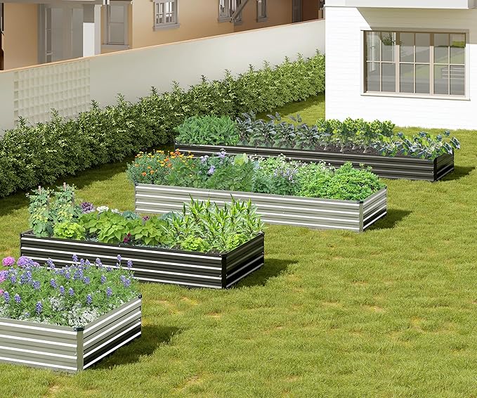 2PCS 9x3x1ft Galvanized Raised Garden Bed Kit, Galvanized Planter Raised Garden Boxes Outdoor, Large Metal Raised Garden Beds for Vegetables,Silver Easllre