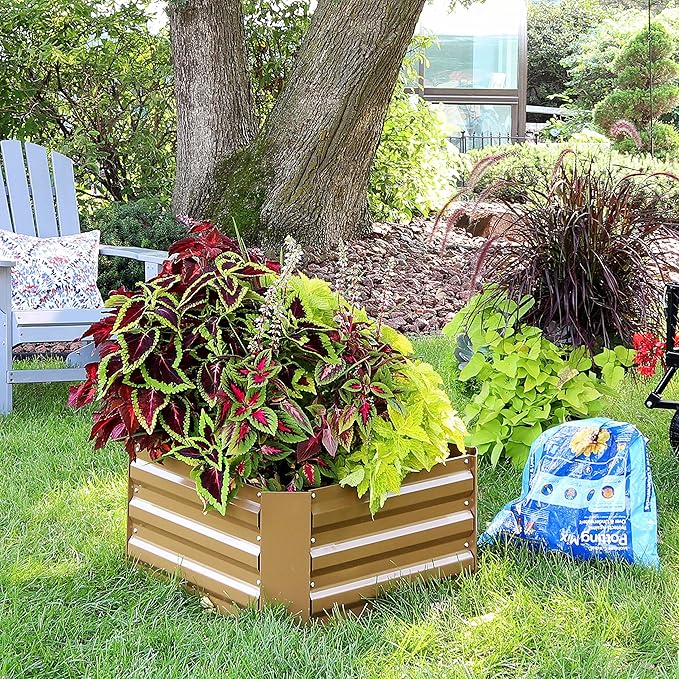 Sunnydaze 11.75" H Raised Metal Garden Bed - Galvanized Raised Garden Bed Outdoor for Vegetables and Flowers - Brown - Square SunnydazeDecor