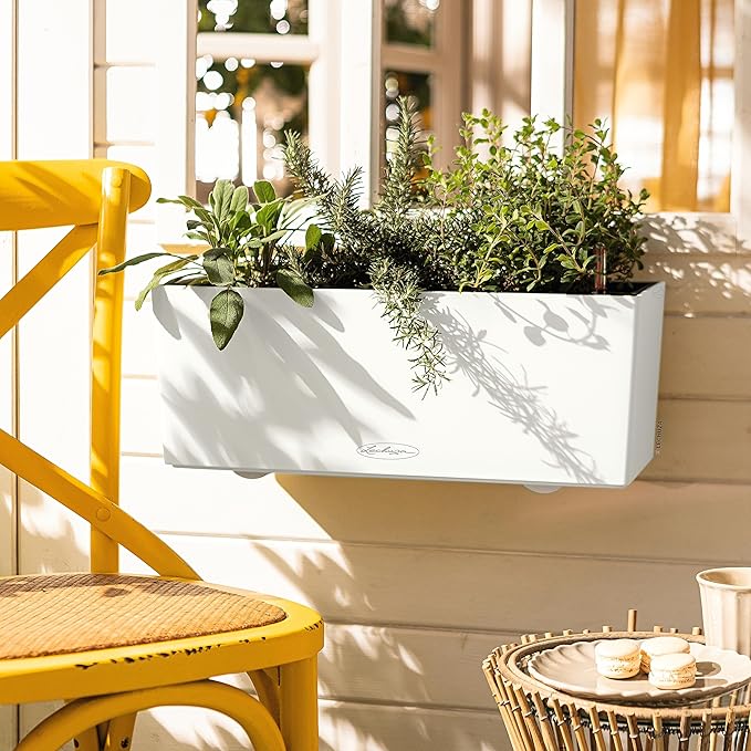 Lechuza BALCONERA Color 50 White, Self-Watering Window Box (Railing Planter), H7.5 L19.7 W7.5 in LECHUZA