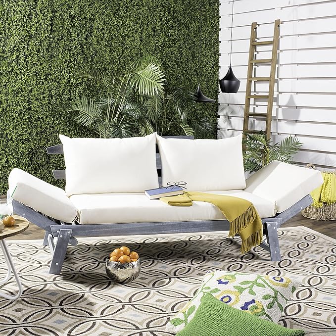 Safavieh PAT6745A Outdoor Collection Tandra Grey Modern Contemporary Daybed Day Bed SAFAVIEH