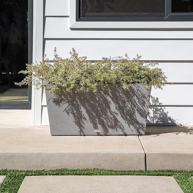 Veradek Pure Series Midori Trough Planter - Large Rectangular Planter for Indoor or Outdoor Deck/Porch | Durable All-Weather Use with Drainage Holes | Modern Decor for Shrubs, Flowers, Small Plants VeradekOutdoor