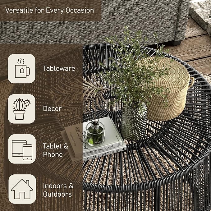 Furniture of America Ysar Boho Rattan Round Coffee Table Outdoor with Metal Frame, All-Weather and Rust Resistant, Handcrafted Coastal Furniture for Patio, Poolside, Garden, Yard, Black FurnitureofAmerica