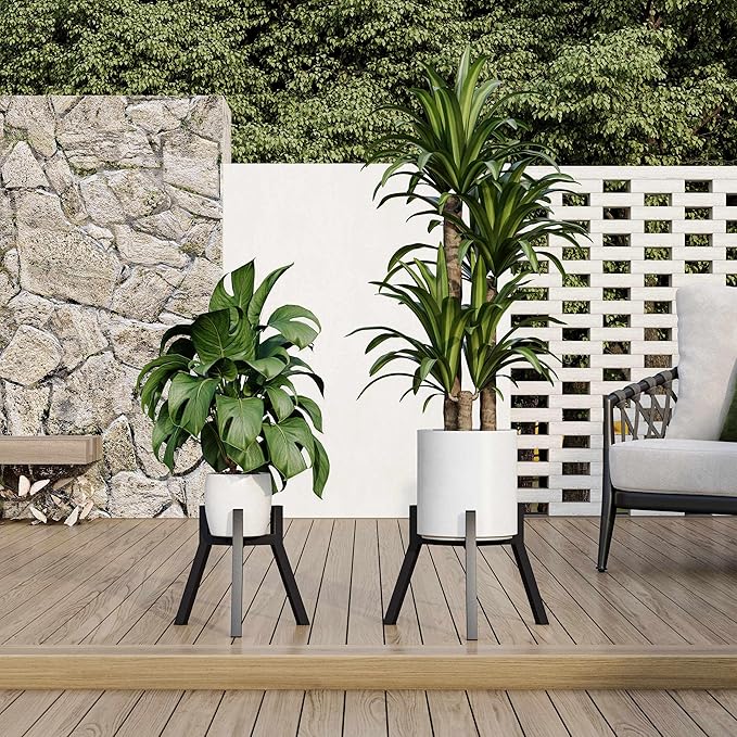 Adjustable Plant Stands Set of 2, Metal Small Plant Holder, Heavy Duty Stable Flower Holder Stand Rack for Various Pot Sizes Indoor Outdoor Corner Living Room Balcony Office Black PS-007BK-2 IRCPEN