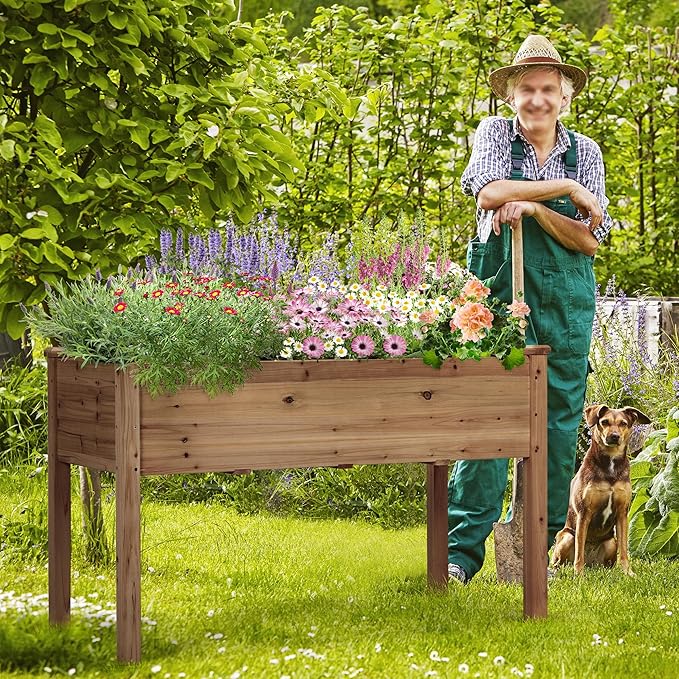 Yaheetech 2pcs Raised Garden Bed 48x24x30in Elevated Wooden Horticulture Planter Box with Legs Standing Growing Bed for Gardening/Backyard/Patio/Balcony, Dark Brown Yaheetech