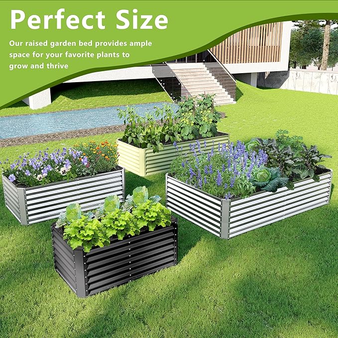 8x2x2FT Galvanized Raised Garden Bed,Galvanized Planter Boxes Outdoor, Large Metal Raised Garden Beds for Vegetables-Silver AyenGuard