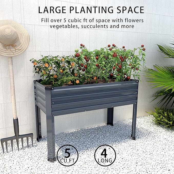 Galvanized Raised Garden Bed with Legs,2PCS 48×18×30in Elevated Planter Box for Backyard,Outdoor Garden, Patio, Balcony, 300lb Capacity,Grey DIIYIV