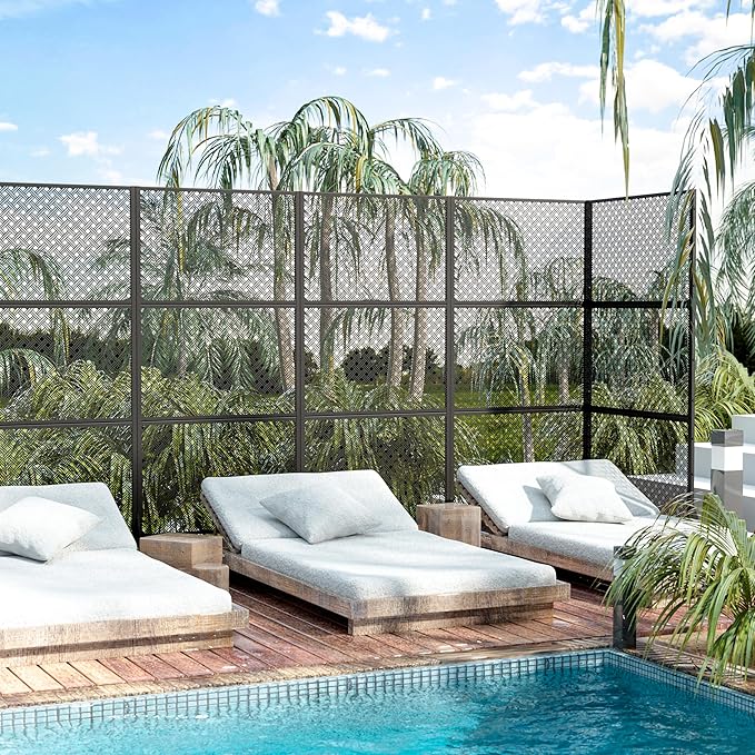 Casaphoria Metal Privacy Screen Outdoor, 72" H x 35" W Freestanding Decorative Privacy Screen for Patio Deck Balcony Garden with Stable Base, Jason- Black Casaphoria