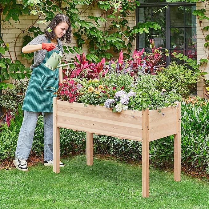 Yaheetech 2pcs Raised Garden Bed 48x24x30in Elevated Wooden Horticulture Planter Box with Legs Standing Growing Bed for Gardening/Backyard/Patio/Balcony, Wood Yaheetech