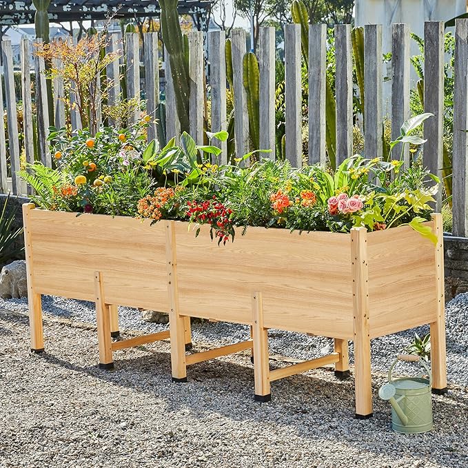 AMERLIFE 7x2 Ft Raised Garden Bed, 16 Inch Depth Featuring Legs, Drainage Holes, Ideal for Deep Rooted Vegetables, Flowers, Herbs, Elevated Wood Planter Box for Balcony, Patio, Backyard, Easy Assembly AMERLIFE