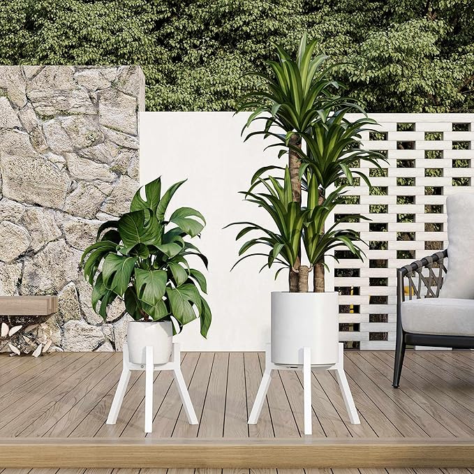 Adjustable Plant Stands Set of 2, Metal Small Plant Holder, Heavy Duty Stable Flower Holder Stand Rack for Various Pot Sizes Indoor Outdoor Corner Living Room Balcony Office White PS-007WH-2 IRCPEN