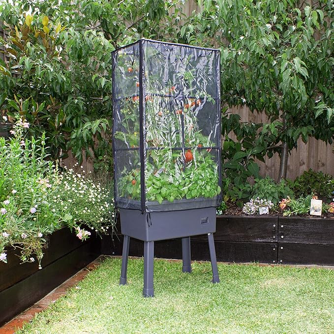 Frame It All Hydroponic Tower with Trellis Frame and Greenhouse Cover, Vertical Garden Planter for Vegetables and Flowers, Self-Watering Garden Tower with 4.35-Gallon Water Storage, 15.75 x 23.5 x 57 FRAMEITALL