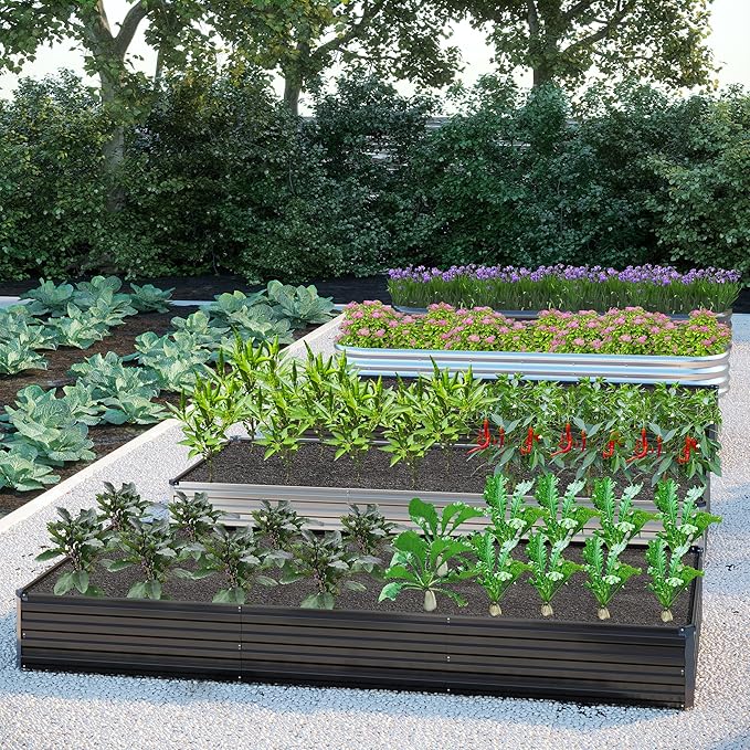 2PCS 12x4x1FT Galvanized Raised Garden Bed Kit,Vegetable Boxes-Rectangle Metal Flower Box,Large Planter Raised Beds Outdoor Garden for Planting,Fruit,Herb-Silver DIIYIV