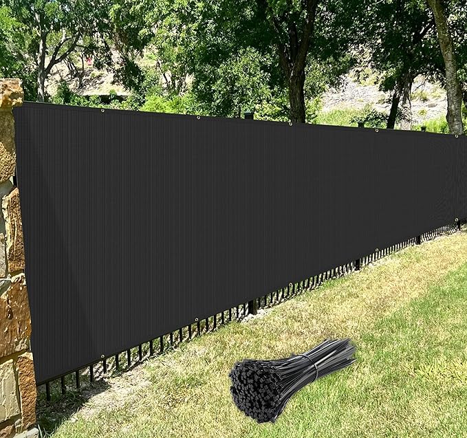 Windscreen4less Privacy Fence Screen Heavy Duty Windscreen Fencing Mesh Fabric Shade Net Cover with Brass Grommtes for Outdoor Wall Garden Yard Pool Deck, 6'x59' Black Windscreen4less